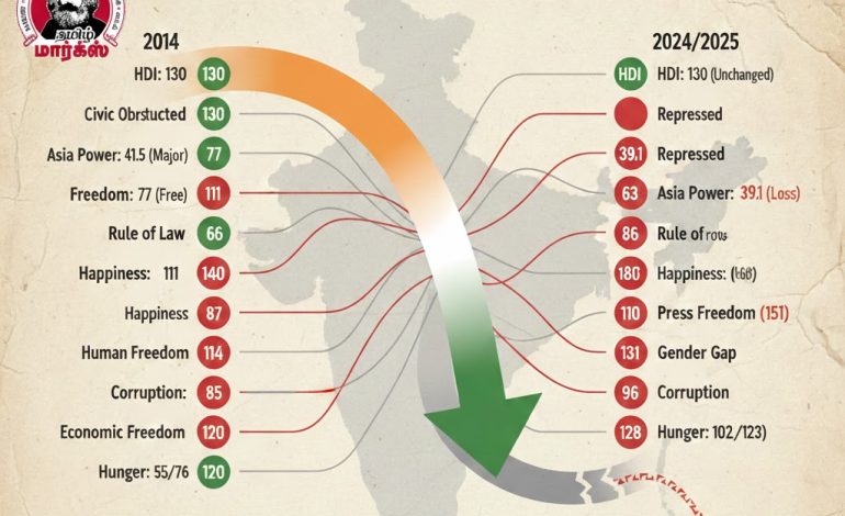 மோடி ஆட்சியில் ஒவ்வொரு உலக குறியீட்டிலும் இந்தியா வீழ்ச்சி!